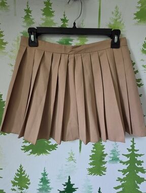 Tan Pleated Circle Skater Skirt